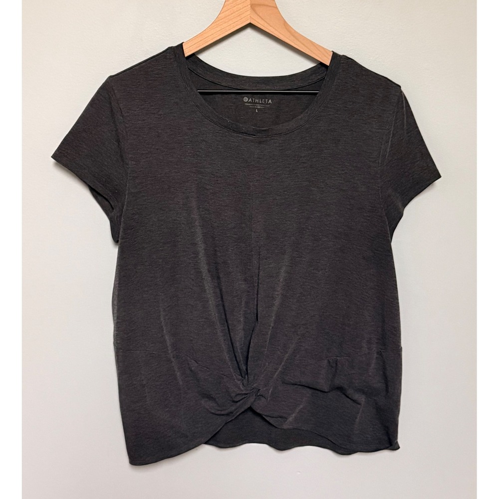 Athleta Womens Charcoal Gray Heather Front Twist Knot Short Sleeve Top Large